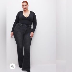 Good American good legs flare black denim jeans size 5